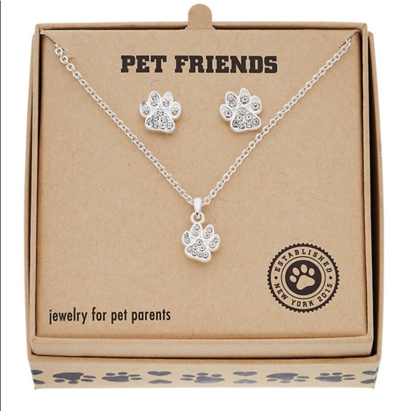 Pet Friends Paw Print Pendant & Stud Earring Set - Picture 1 of 3